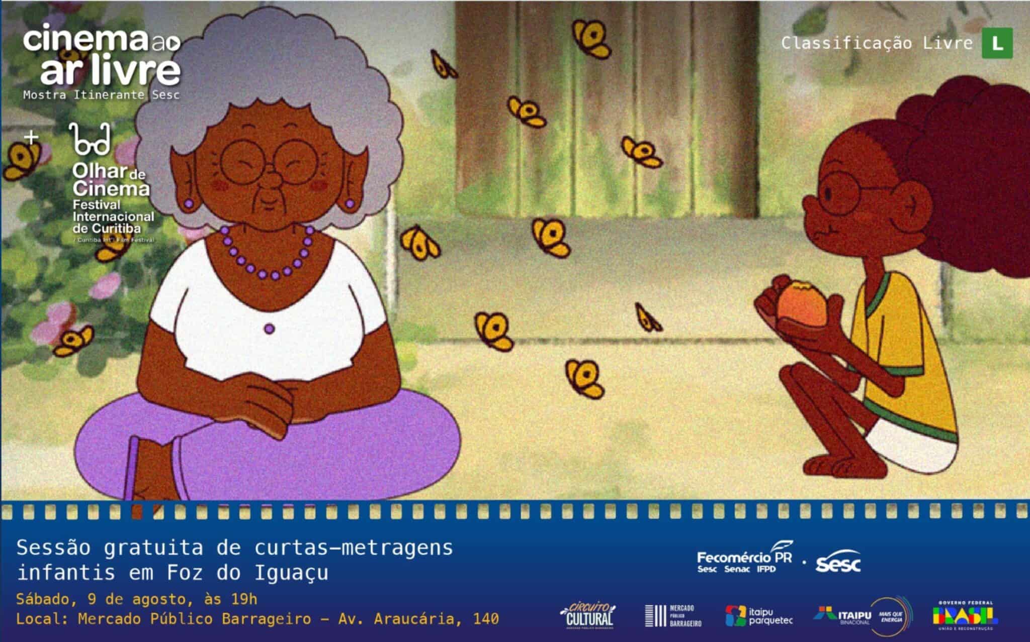 Mercado Barrageiro recebe cinema ao ar livre neste sábado (9) em Foz, com curtas infantis, pipoca, refrigerante e programação cultural.